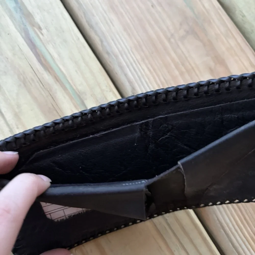 Vintage Hand Tooled Leather Wallet Bi Fold Handmade Whipstitch Raccoon Free Ride